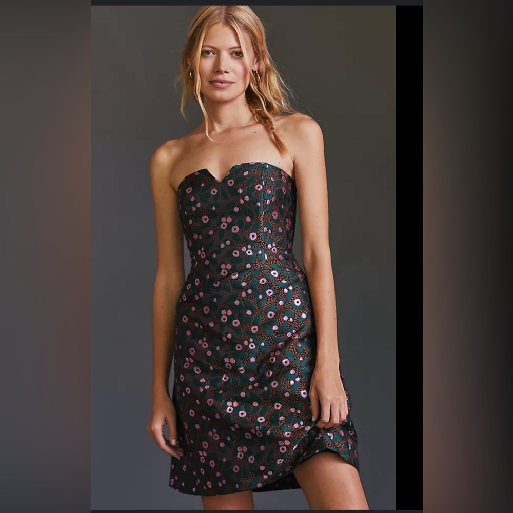 Eva Franco sweetheart mini dress strapless jacquard floral